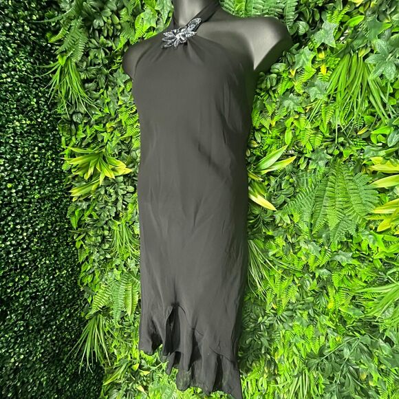 VTG Women Dress‎ 3XL Black Tie Neckline Ruffle Hem Sequins Accent Celavie 1002 - Picture 3 of 11